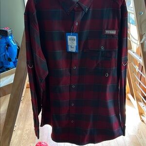 Men's Columbia hues of Red and hues of  Black Plaid Shirt